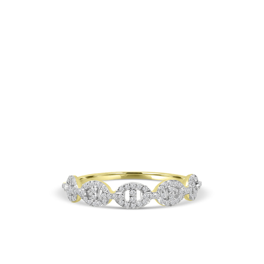 Anillo clásico de 14 KW con 4 puntas y diamantes de 0,24 quilates entrelazados en forma ovalada.
