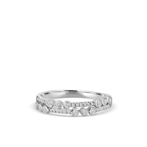 Anillo de moda de diamantes de dos filas de 0,24 quilates con bisel de 14 quilates