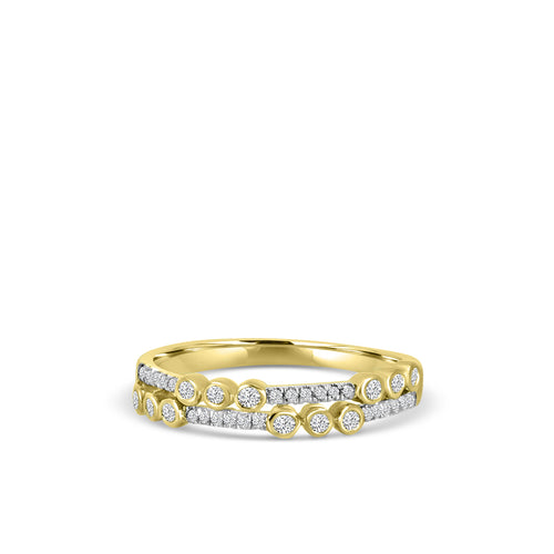 Anillo de moda de diamantes de dos filas de 0,24 quilates con bisel de 14 quilates