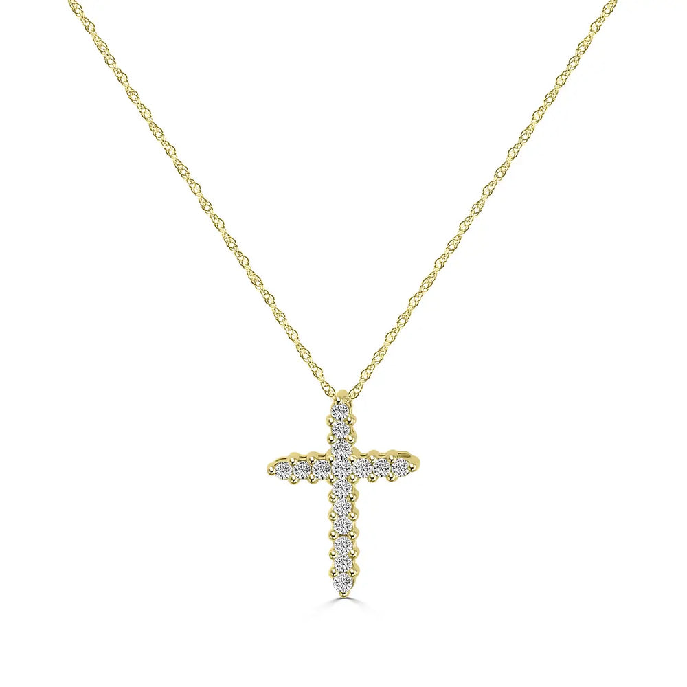 Colgante de diamante en forma de cruz de 10 quilates y 0,25 quilates con cadena