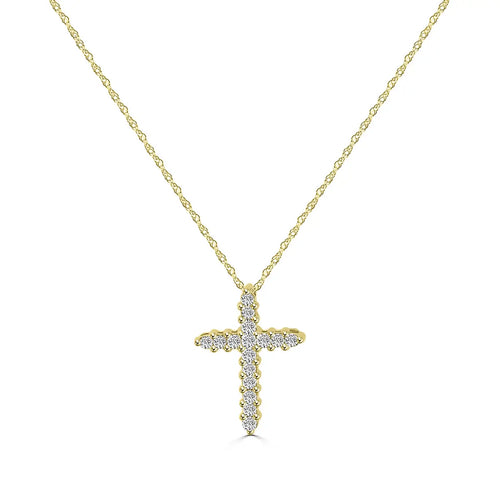 Colgante de diamante en forma de cruz de 10 quilates y 0,25 quilates con cadena