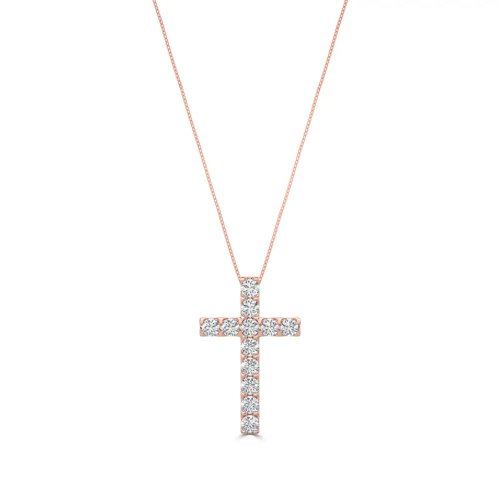 Colgante de cruz de diamantes con cadena de 14 quilates y 1,00 quilates