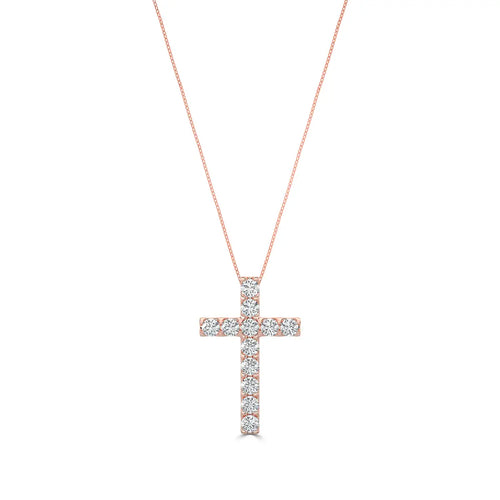 Colgante de cruz de diamantes con cadena de 14 quilates y 1,00 quilates