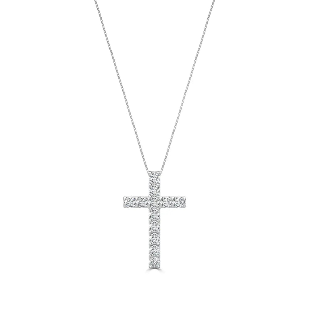 Colgante de cruz de diamantes con cadena de 14 quilates y 1,00 quilates