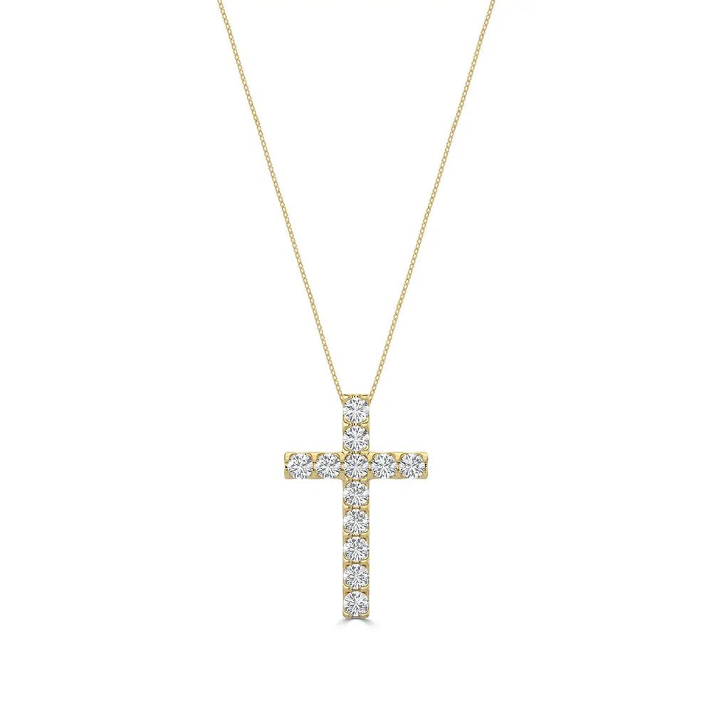 Colgante de cruz de diamantes con cadena de 14 quilates y 1,00 quilates
