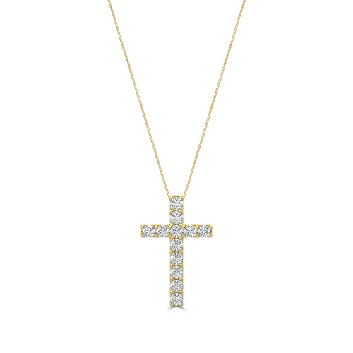 Colgante de cruz de diamantes con cadena de 14 quilates y 1,00 quilates
