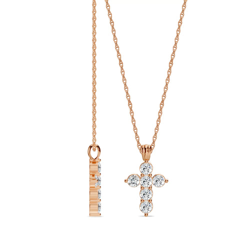 Colgante de cruz de diamantes con punta compartida de 1,00 quilates y 14 quilates de peso total, con cadena