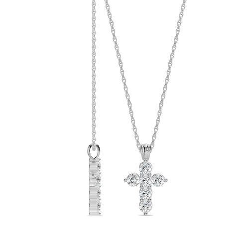Colgante de cruz de diamantes con punta compartida de 1,00 quilates y 14 quilates de peso total, con cadena