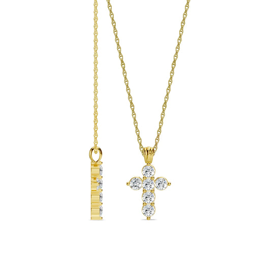 Colgante de cruz de diamantes con punta compartida de 1,00 quilates y 14 quilates de peso total, con cadena