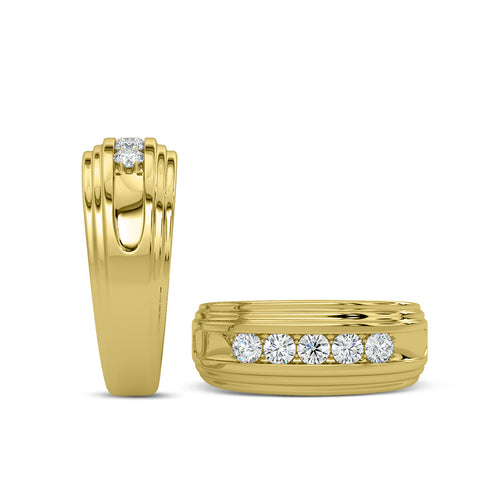Anillo de diamantes de cinco piedras para hombre de 10 KW y 0,50 quilates con galería