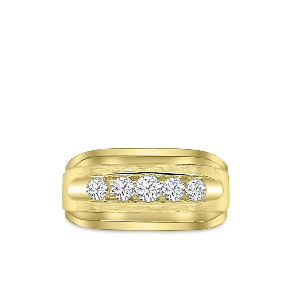 Anillo de diamantes de cinco piedras para hombre de 14 KW y 0,50 quilates con galería