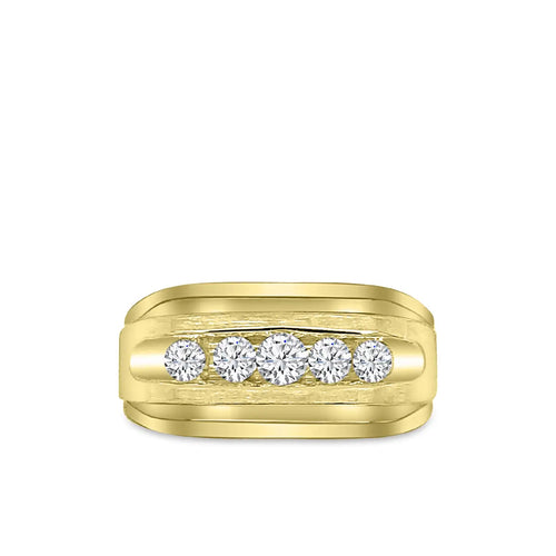 Anillo de diamantes de cinco piedras para hombre de 14 KW y 0,50 quilates con galería