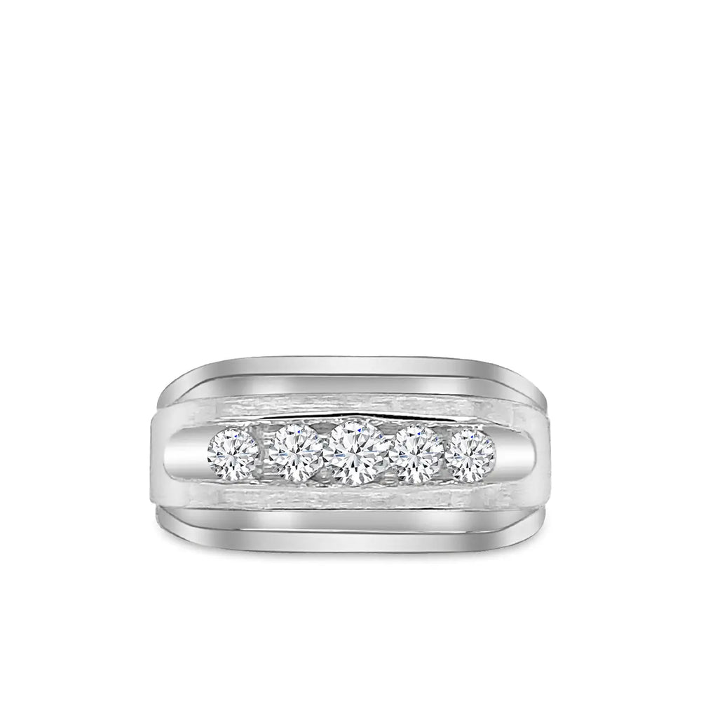 Anillo de diamantes de cinco piedras para hombre de 14 KW y 0,50 quilates con galería