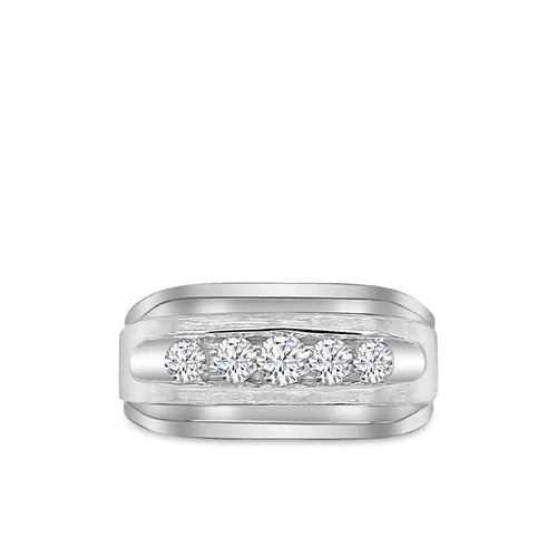 Anillo de diamantes de cinco piedras para hombre de 14 KW y 0,50 quilates con galería
