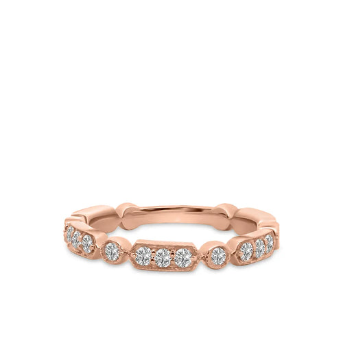 Anillo hexagonal y de punto con banda de diamantes milgrain de 14 KR y 0,50 quilates