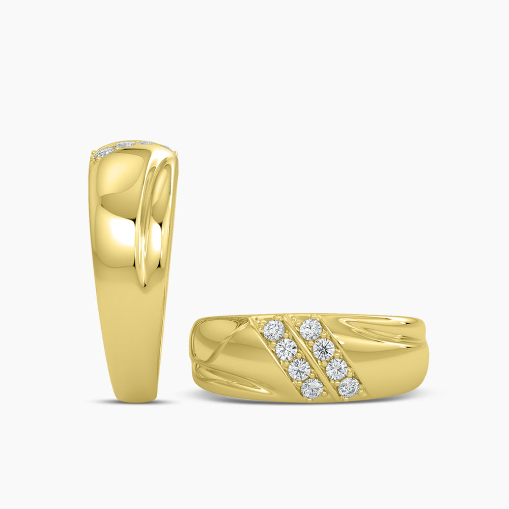 Anillo de diamantes de doble fila diagonal para hombre de 10 KW y 0,25 quilates