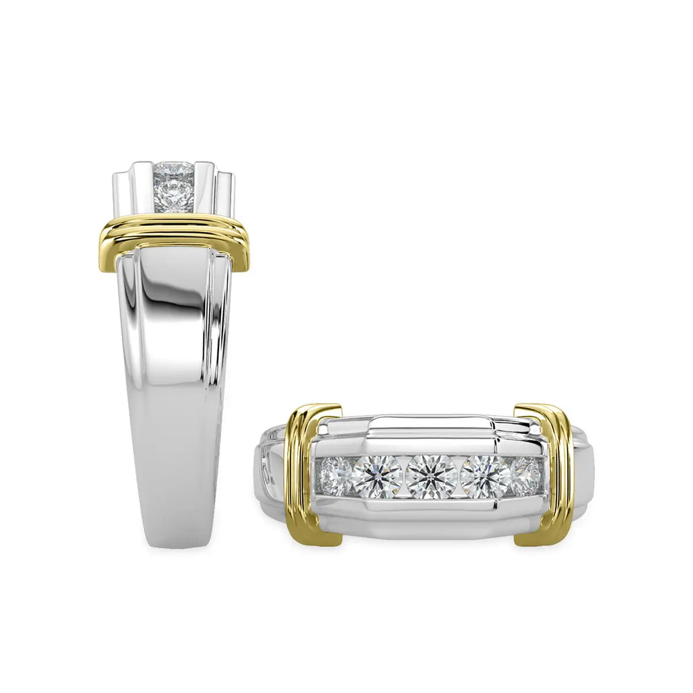 Anillo de diamantes de cinco piedras para hombre, 10 TT, 0,50 quilates, con galería