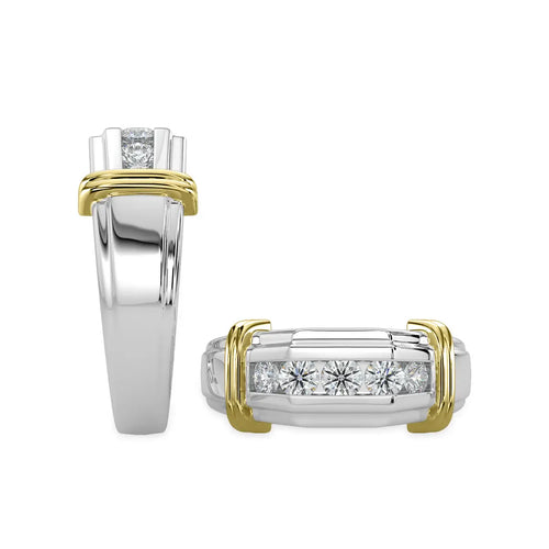 Anillo de diamantes de cinco piedras para hombre, 10 TT, 0,50 quilates, con galería