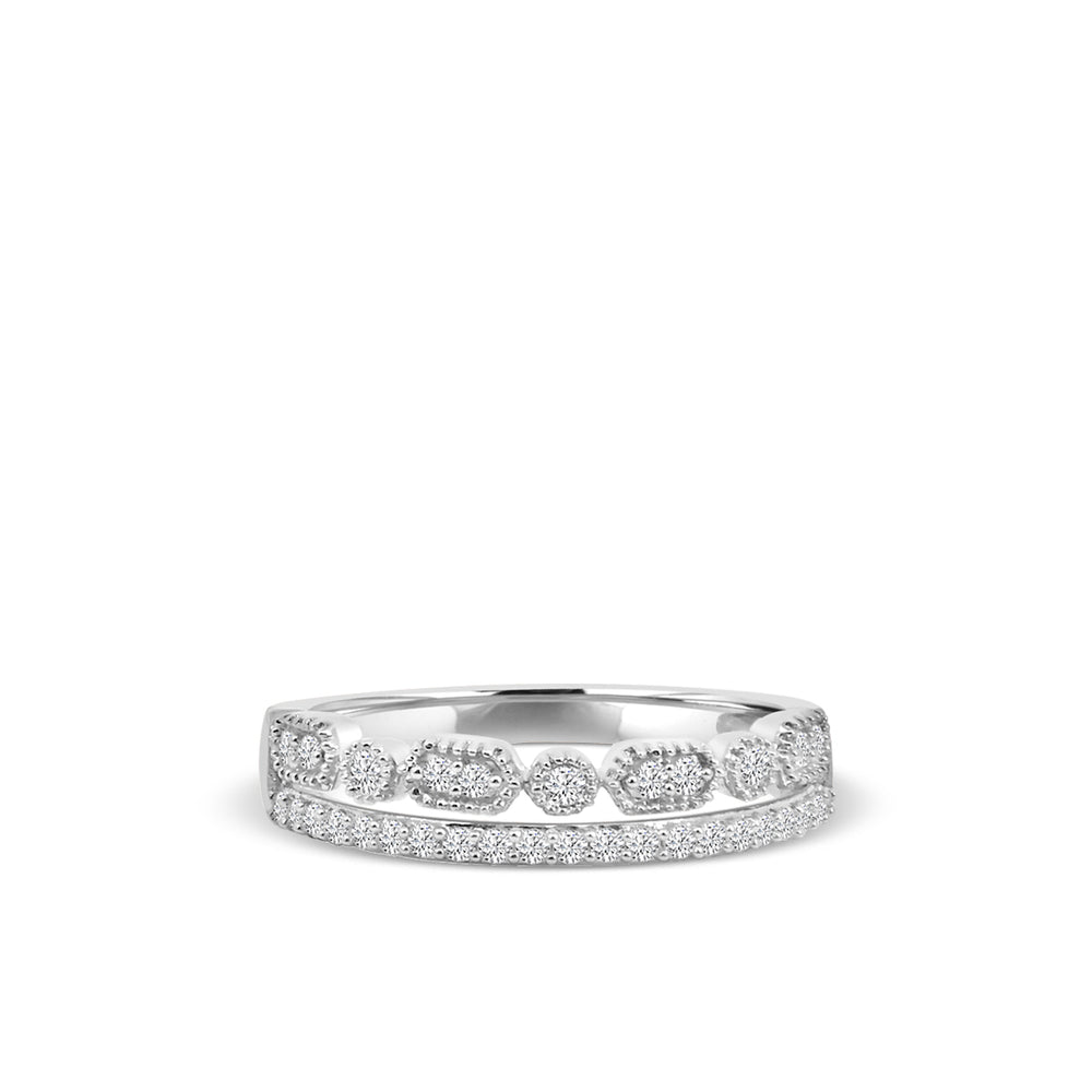 Anillo de diamantes milgrain con doble hexágono y punto de 10 KR y 0,25 quilates