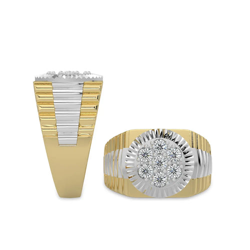 Anillo Rolex de diamantes en racimo para hombre, 14 TT, 0,50 quilates, con galería