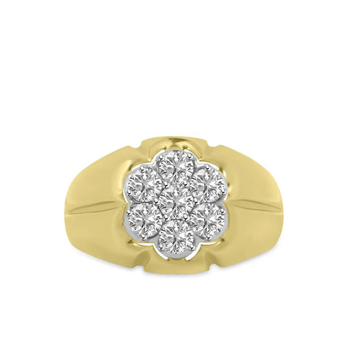 Anillo de diamantes en racimo para hombre de 14 quilates y 1,00 quilates