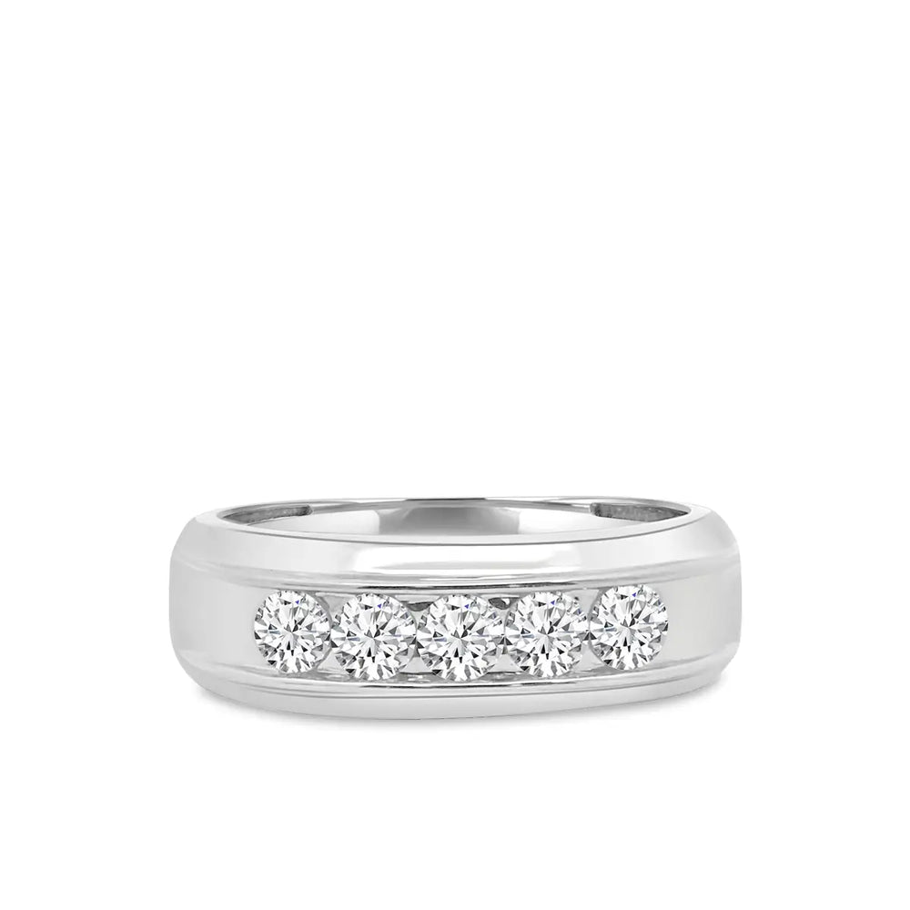 Anillo de diamantes de cinco piedras para hombre de 14 KW y 1,50 quilates con galería