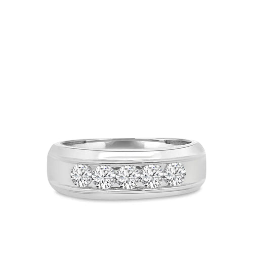 Anillo de diamantes de cinco piedras para hombre de 14 KW y 1,50 quilates con galería