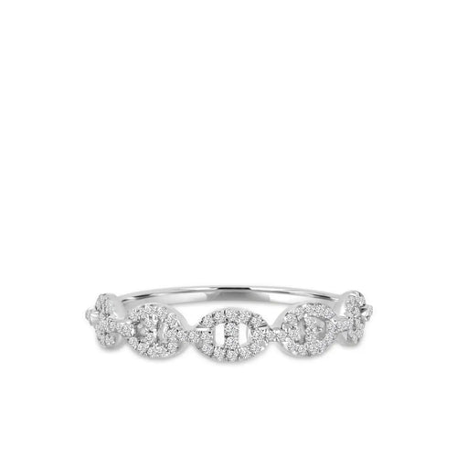 Anillo clásico de 14 KW con 4 puntas y diamantes de 0,24 quilates entrelazados en forma ovalada.