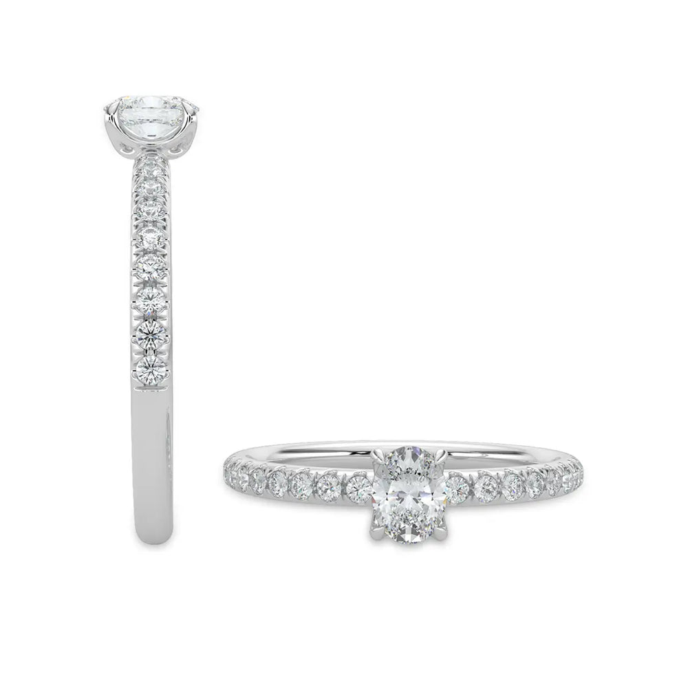 Anillo de compromiso clásico de diamantes de 0,50 quilates (centro ovalado de 0,30 quilates) 14KWW