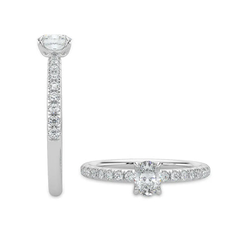 Anillo de compromiso clásico de diamantes de 0,50 quilates (centro ovalado de 0,30 quilates) 14KWW