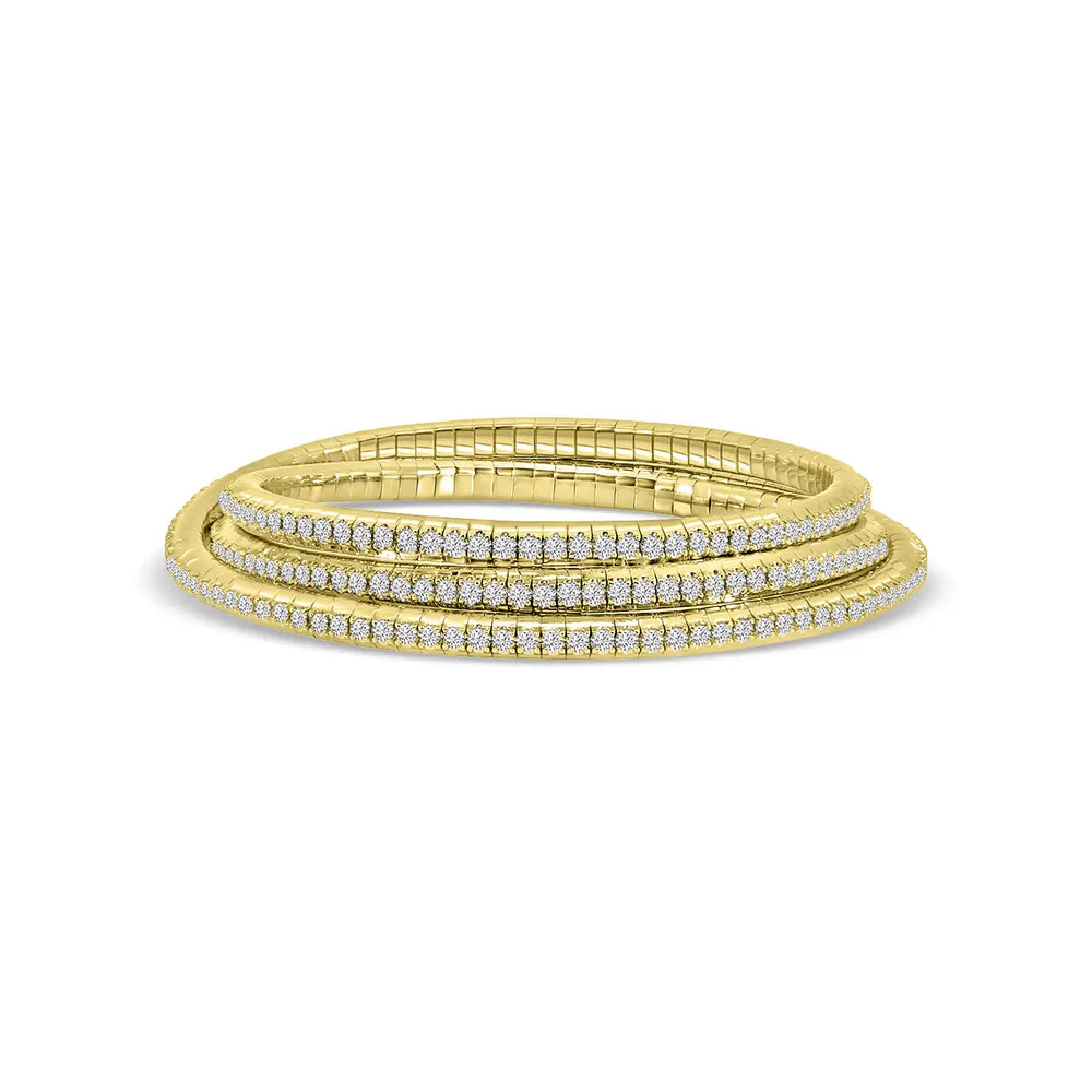 Brazalete clásico de diamantes con 4 puntas y 6,50 quilates engastados en forma de resorte de 14 quilates