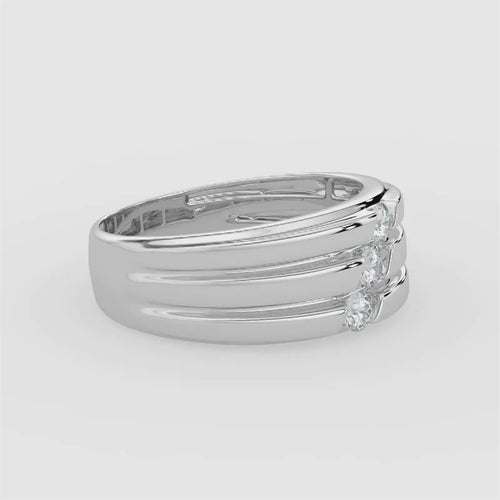Anillo de diamantes de tres piedras diagonales para hombre de 10 KW y 0,33 quilates con galería