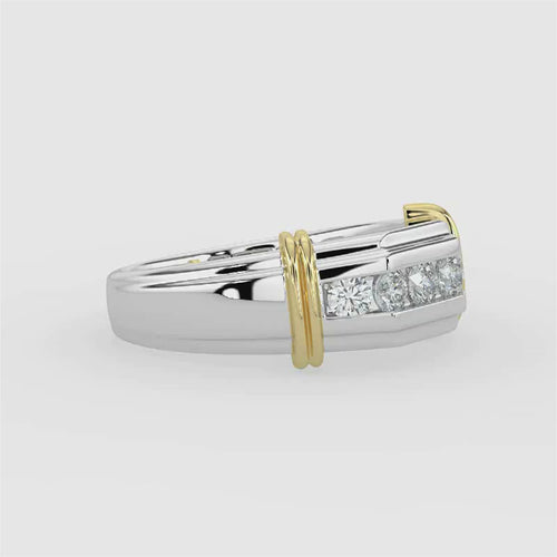 Anillo de diamantes de cinco piedras para hombre, 10 TT, 0,50 quilates, con galería