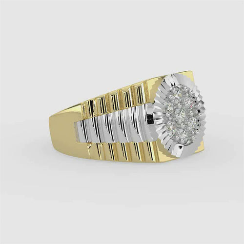 Anillo Rolex de diamantes en racimo para hombre, 14 TT, 0,50 quilates, con galería