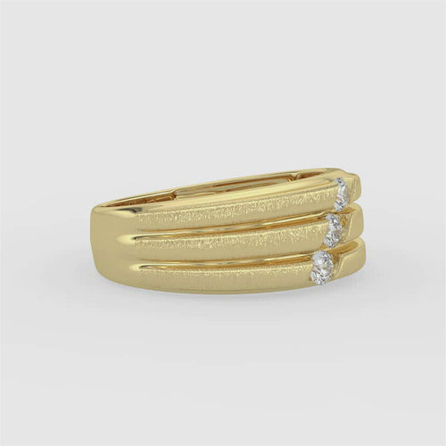Anillo de diamantes de tres piedras diagonales para hombre de 10 KW y 0,33 quilates con galería